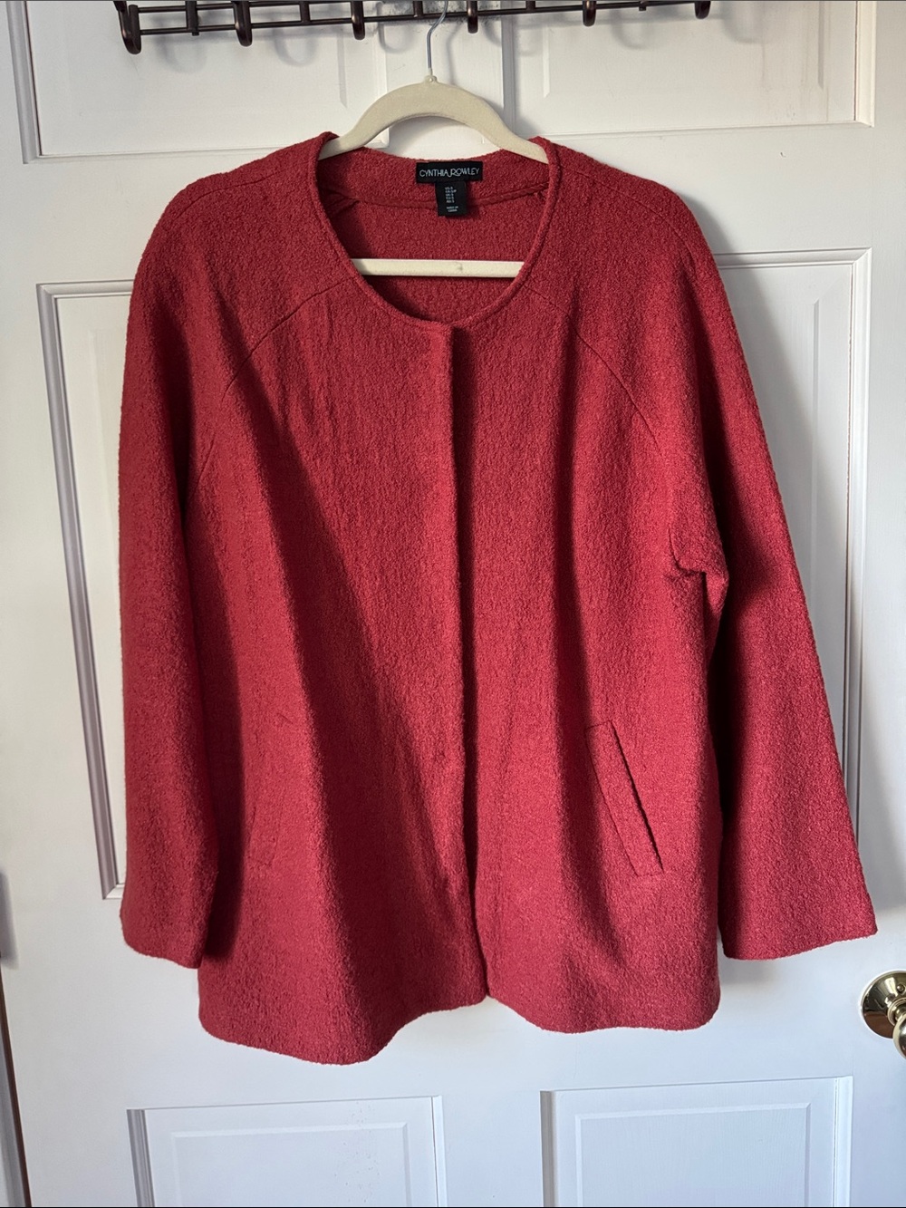 Cynthia Rowley Coral Bouclé Round-Neck Jacket With Covered Snaps